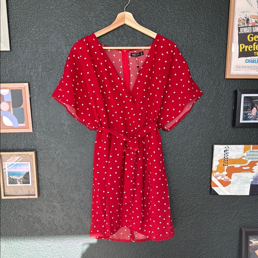 Nasty Gal Red Flutter Sleeve Mini Dress